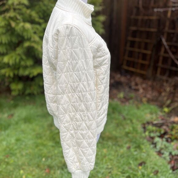 Prana Diva Bomber Jacket Ivory Sherpa Lined Quilted Zip Medium - Picture 5 of 8